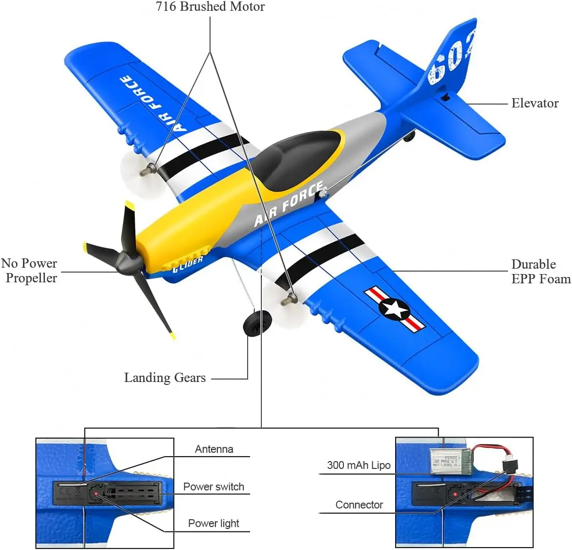 P51 RC Plane 2.4G 3CH EPP Foam Remote Control Fighter Fixed Wingspan Glider Outdoor RTF RC Warbird Airplane Toys Gifts