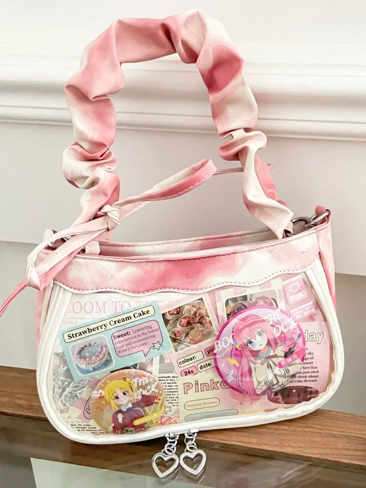 Sweet Cute Casual Underarm Folds Transparent Itabag Japanese Shoulder Bag Bolso Commuter Crossbody Shopping Bags Handbags