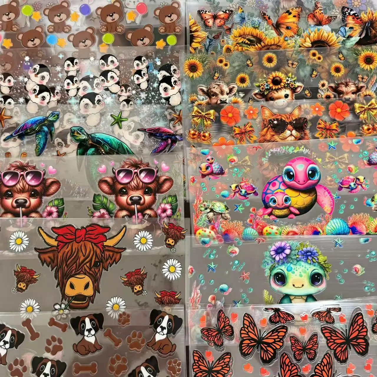 Wholesale 10 Sheets Animals UV Cartoon Sticker DIY Decals 3D Transfers UVDTF  Tumbler Seal Stickers 16oz UV DTF Cup Wraps