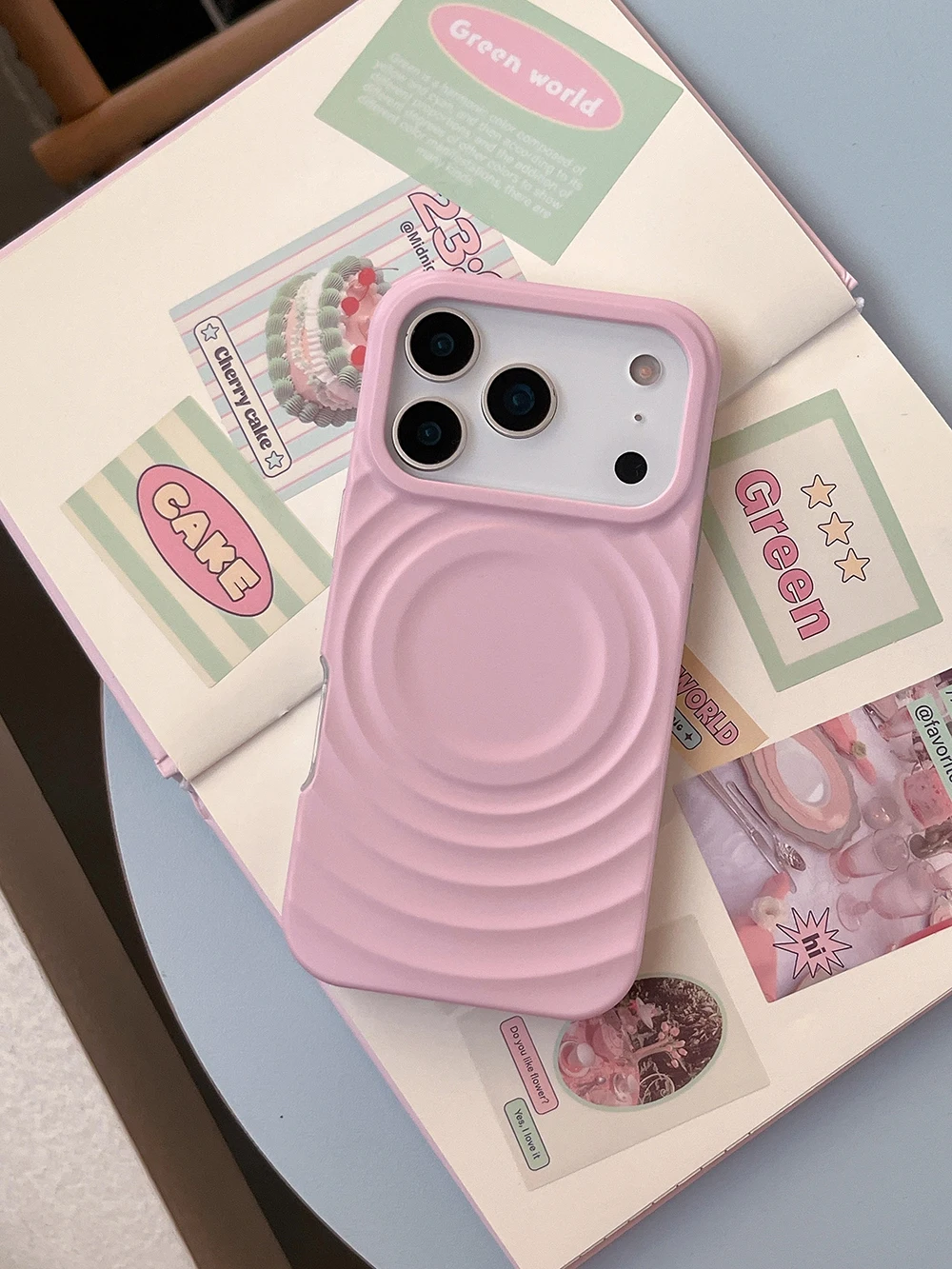 2 IN 1 Pink Heart Ripple For MagSafe Phone Case for iPhone 17 ProMax 16 15 14 13 Magnetic Wireless Charging Anti-fall Cover - Image 3