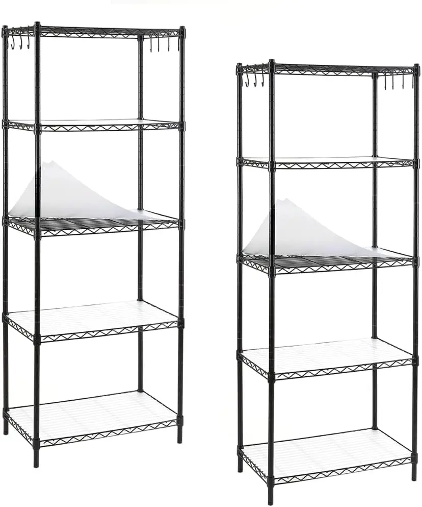 2-Pack 5-Shelf Shelving Unit Rack With 8-Hook And 5-Shelf Liners, Nsf Certified, Adjustable, 150Lbs Loading Capacity Per Shelf,