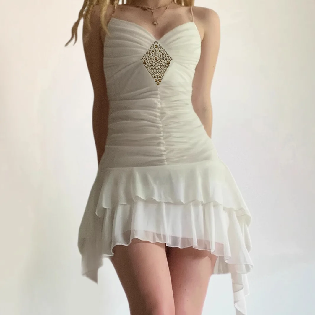 Plissiertes Camisole-Kleid, Elegantes Kurzes Kleid für Geburtstagsfeiern, Metallisches Design, Einfarbig, Französisches Brautjungfernkleid, Elegantes Damenkleid