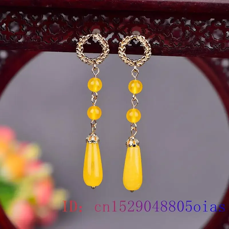 

Yellow Jade Flower Earrings Charm Gemstone 925 Silver Zircon Fashion Chalcedony Gifts Women Natural Crystal Jewelry Amulet