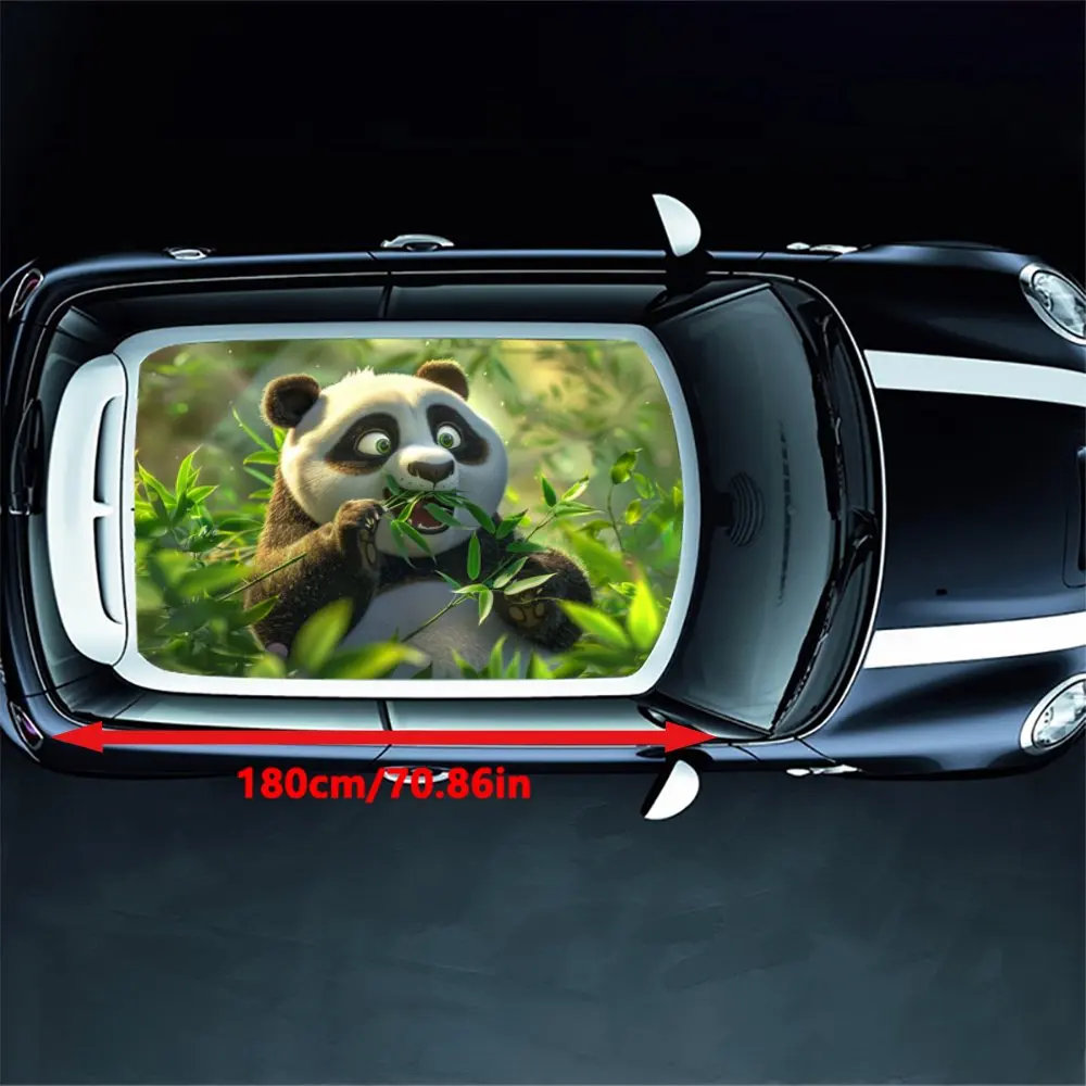 Cartoon Panda Eating Bamboo Car Roof Sticker Wrap Racing SUV Auto Accessories Packaging PVC Car Hood Graphic Decal Decoration