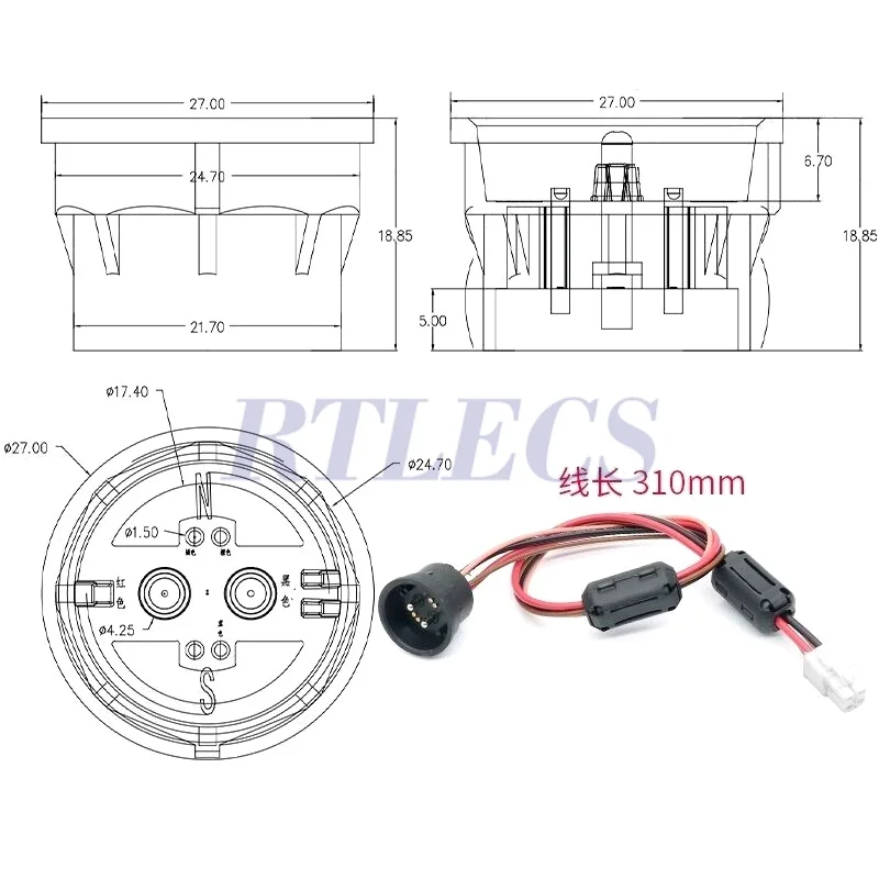 Magnetischer runder Pogo-Pin-Stecker, 10 A, männlich, weiblich, Metall, federbelastet, 1-poliges DC-Ladegerät, 16 AWG-Draht, M12-Gewinde, Gold – Detail 14