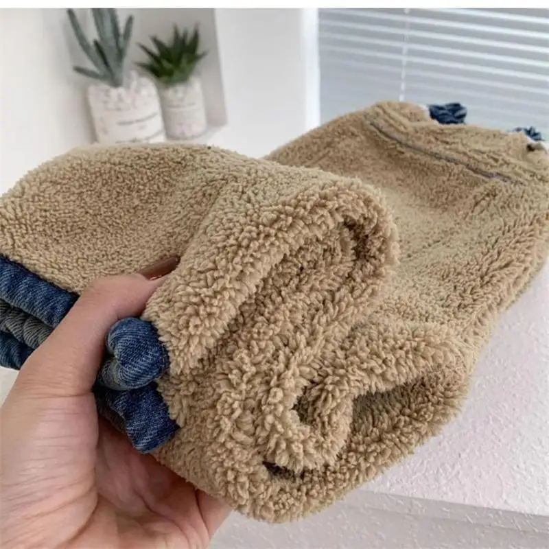 الأطفال جينز مبطن بالصوف بنين بنات أفخم المخملية الدنيم السراويل جديد الاطفال الشتاء سميكة الدافئة السراويل ملابس الرضع 2-8Y #6