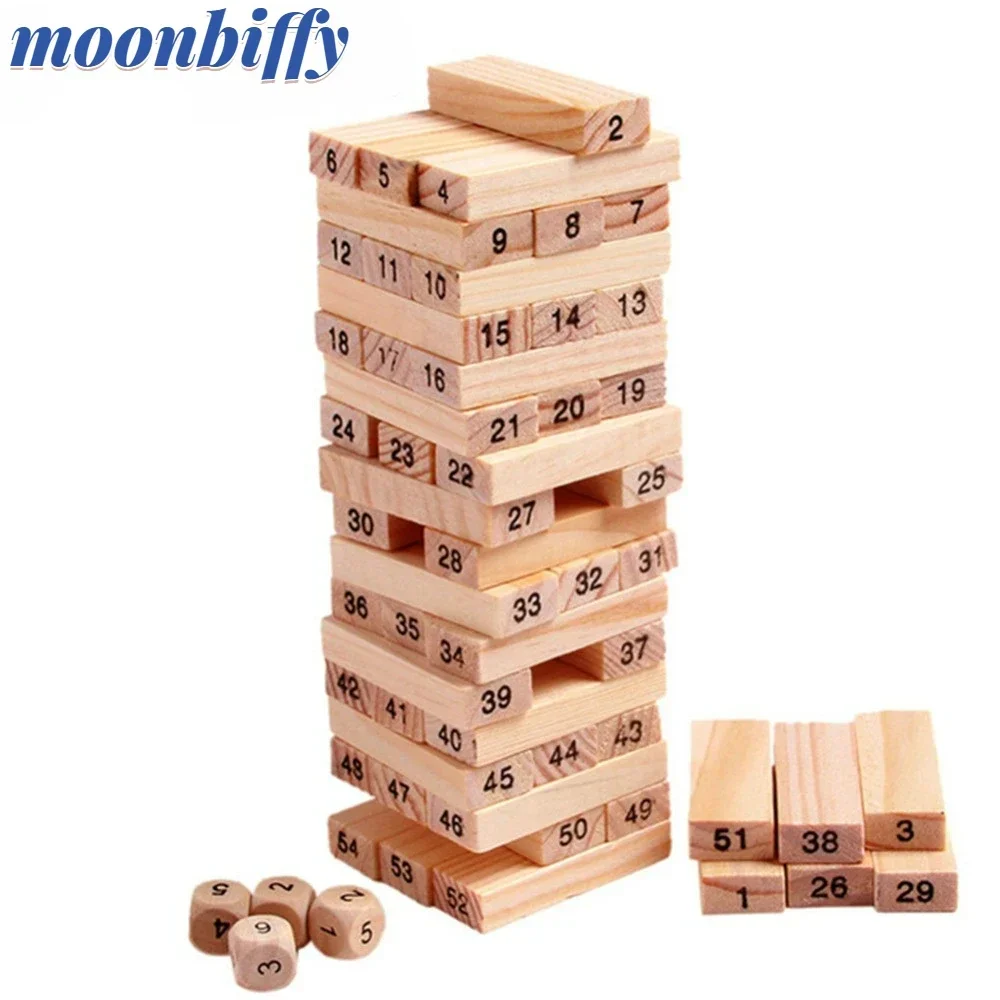 54PCS/Set Wooden Tower Building Blocks Toy Rainbow Domino Stacker Board Game Folds High Montessori Educational Children Toys