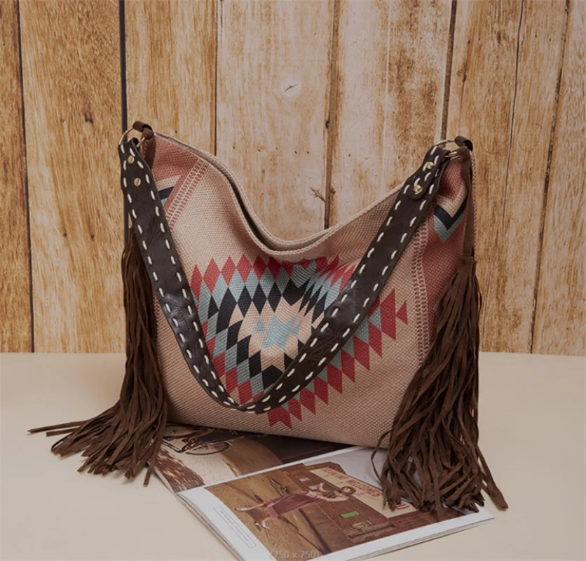 

Vintage Women's Bag Bohemian Tassel Handwoven Crossbody for Lady Bag Shoulder Bags Ladies Handbag Сумка Женская Shopping Bag ﻿