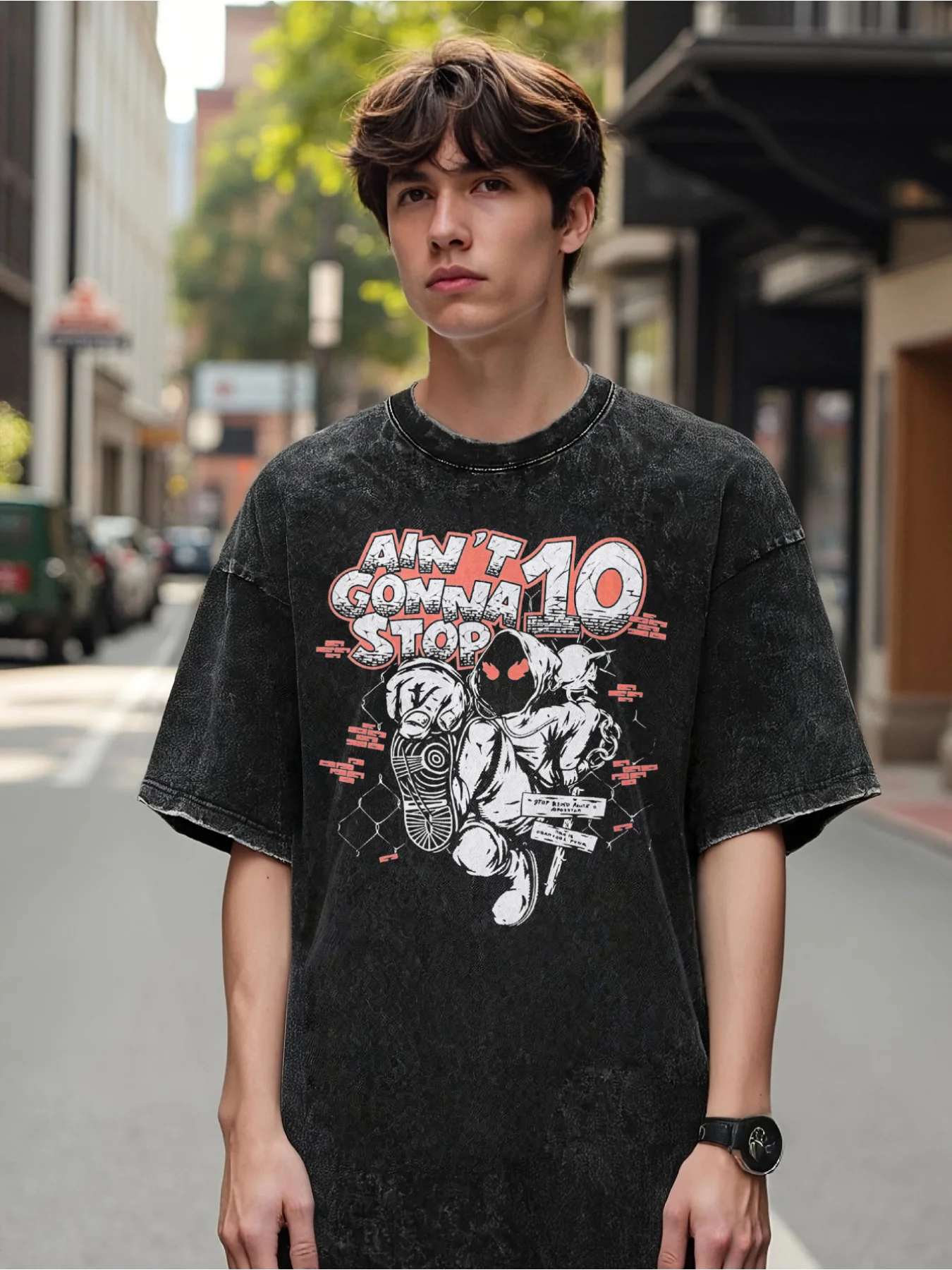 Men's Retro Anime T-Shirt - Non-Stop Slogan Print, Comic Street Style Short-Sleeved Shirt, Soft Crew Neck Unisex Top, Suitable for Anime Fans to Wear All Year Round, for Fitness, Training, and Everyday Casual Wear