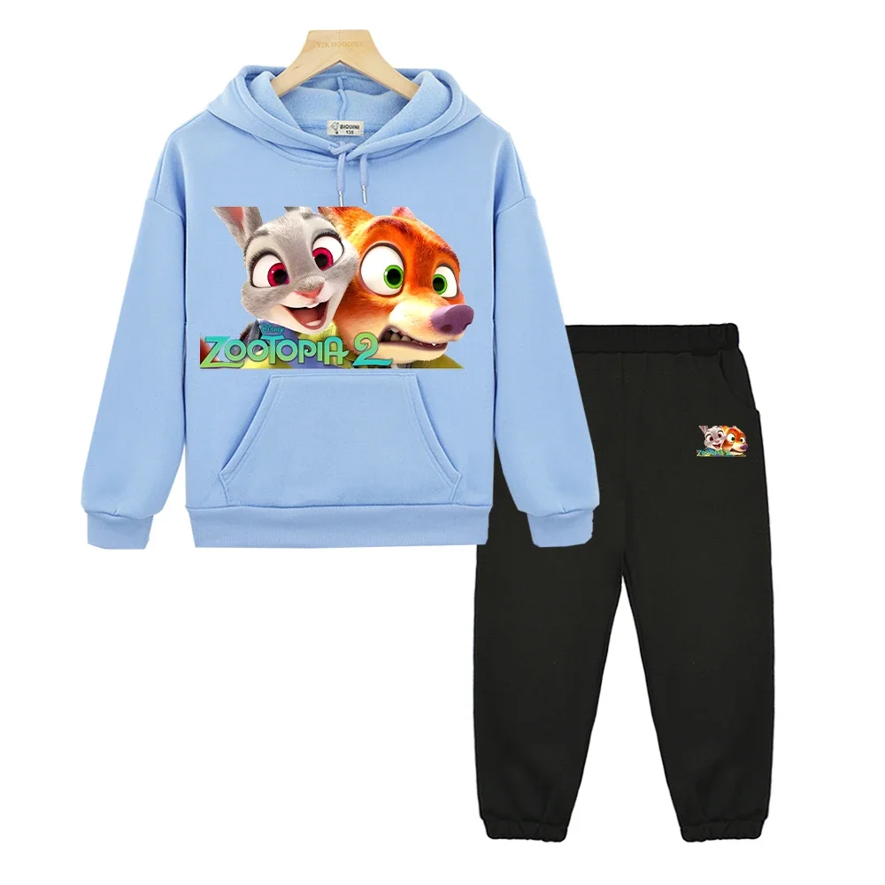 

boy girls Hooded Sports Sets Zootopia 2 Casual hoodies Fleece Sweatshirt Disney pullover+Pant y2k sudadera kids boutique clothes