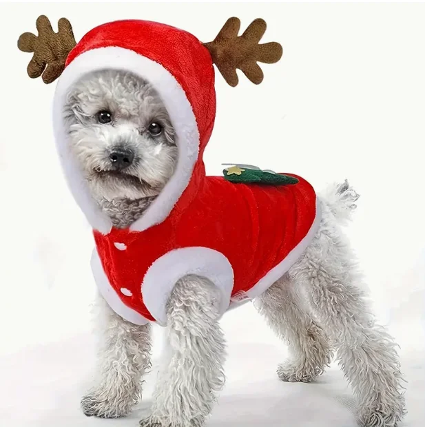 Winter Cartoon-Themed Pet Costumes with Snap Button and Pullover Closure - Polyester Christmas Outfits for Medium Dogs and Cats