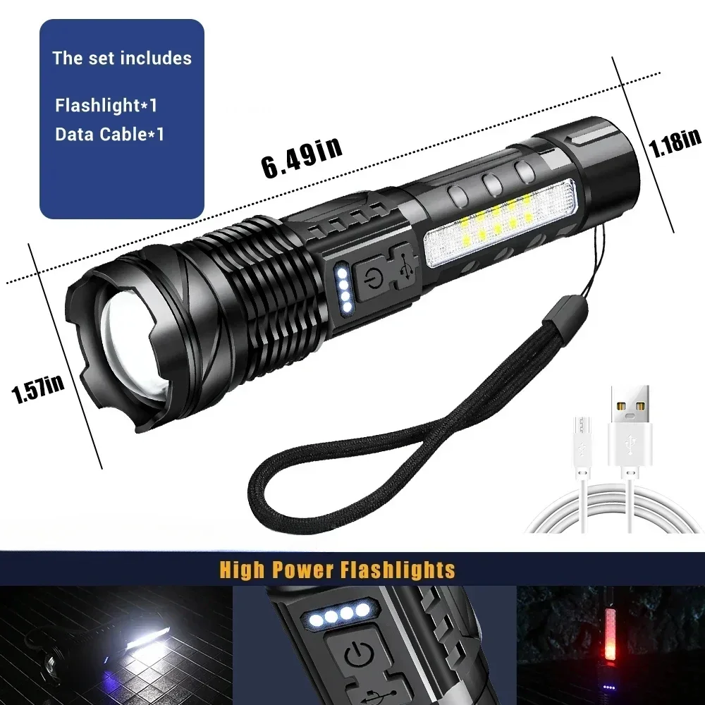 High Power Zoom LED-zaklamp COB Waarschuwing Zijlicht USB Oplaadbaar 18650 Ingebouwde batterij Outdoor Camping Noodzaklamp