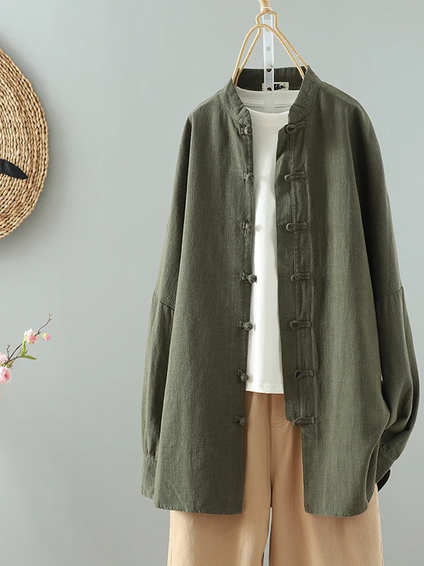 

Женская свободная хлопково-льняная одежда в стиле ретро, новая китайская художественная чайная одежда на пуговицах, повседневная верхняя одежда