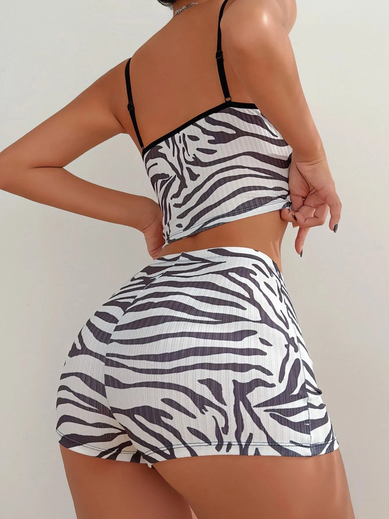 Women\'s new style home wear zebra-print halter top shorts casual pajamas set