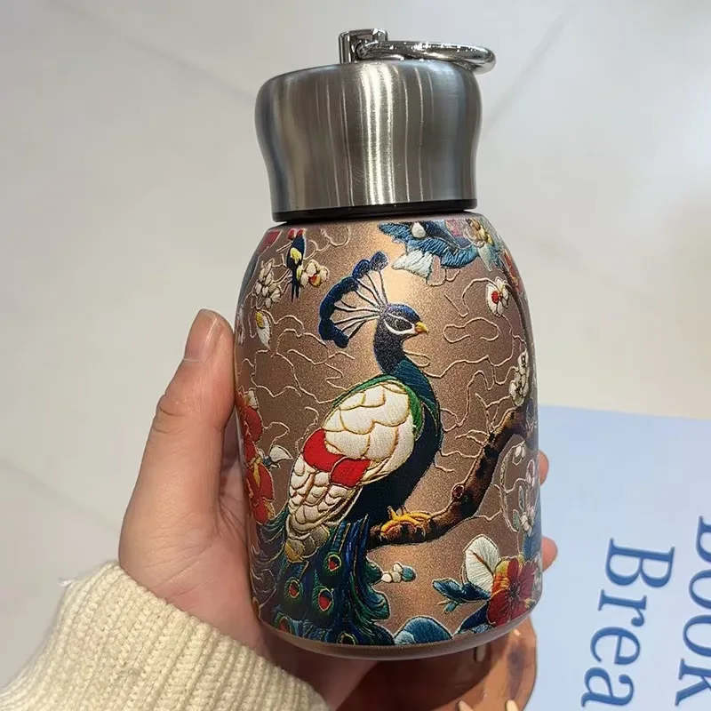 

Portable Mini Thermal Cup Stainless Steel Inner Vessel Small Fat Ding Insulated Mug Chinese Style Print Gift Mug Home Goods
