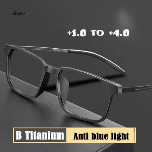 Imagen 1 del producto Gafas de lectura con bloqueo de luz azul para hombre y mujer, anteojos ultraligeros TR90 con montura óptica de aleación de titanio, gafas cuadradas