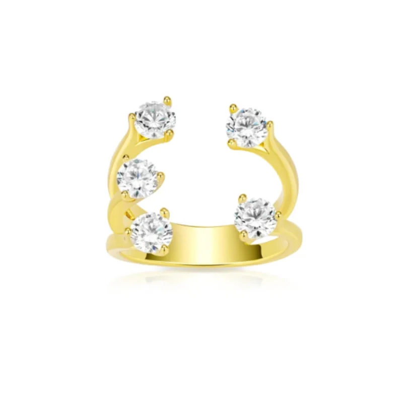 Cameo 925 Silver Synthetic Zircon Ring Five Star White Round Diamond Multi Layer Simple Opening Gold Arm Rings