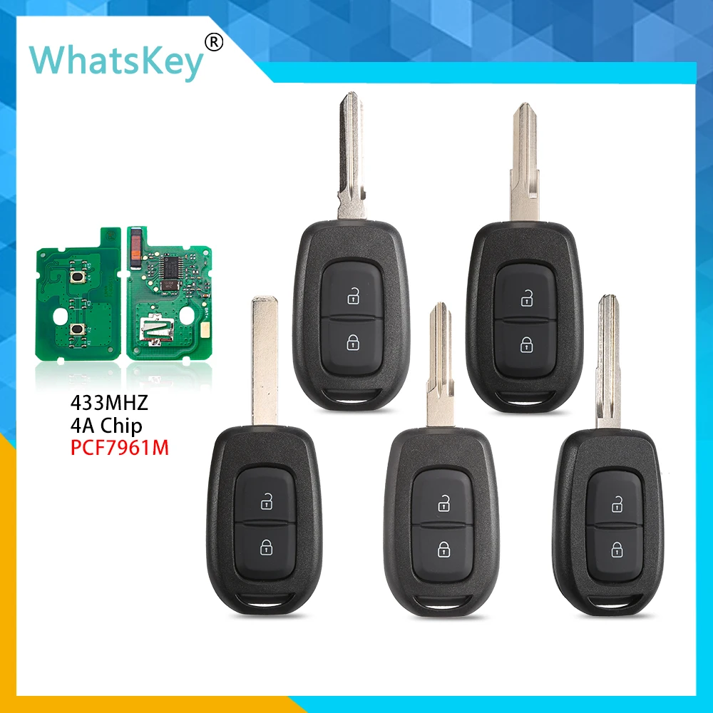 WhatsKey 2 Button Car Remote Smart Key For Renault Sandero Logan Lodgy Dokker Dacia Duster 433Mhz 4A-PCF7961M Chip Auto Control