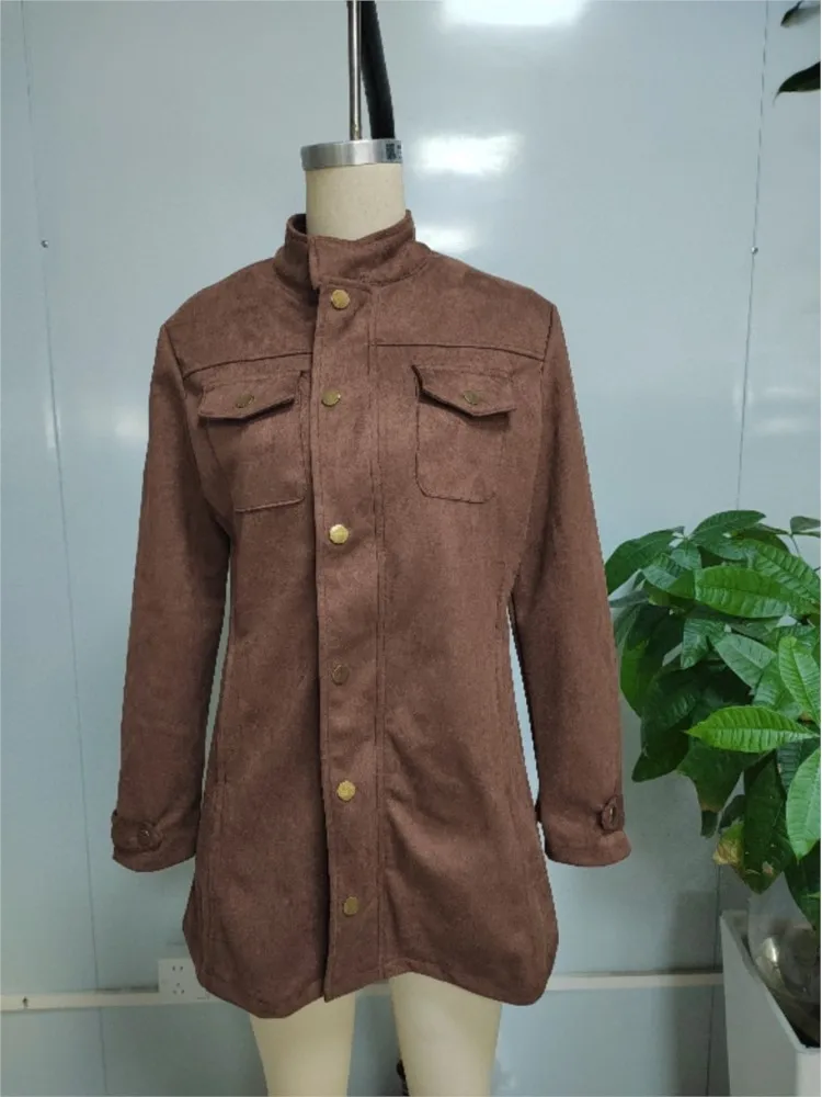 إمرأة جديد خمر الجلد المدبوغ التلبيب طوق واحدة الصدر ميدي طول سترة معطف 2025 الخريف الشتاء موضة خندق نمط ملابس خارجية #2