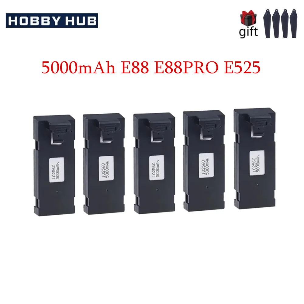 3.7V 5000Mah RC Drone Battery Accessory For E88 E88PRO Ls-E525 E525 PRO Mini Uav Drone Battery Special Rc Part 1/2/3/5/10Pcs