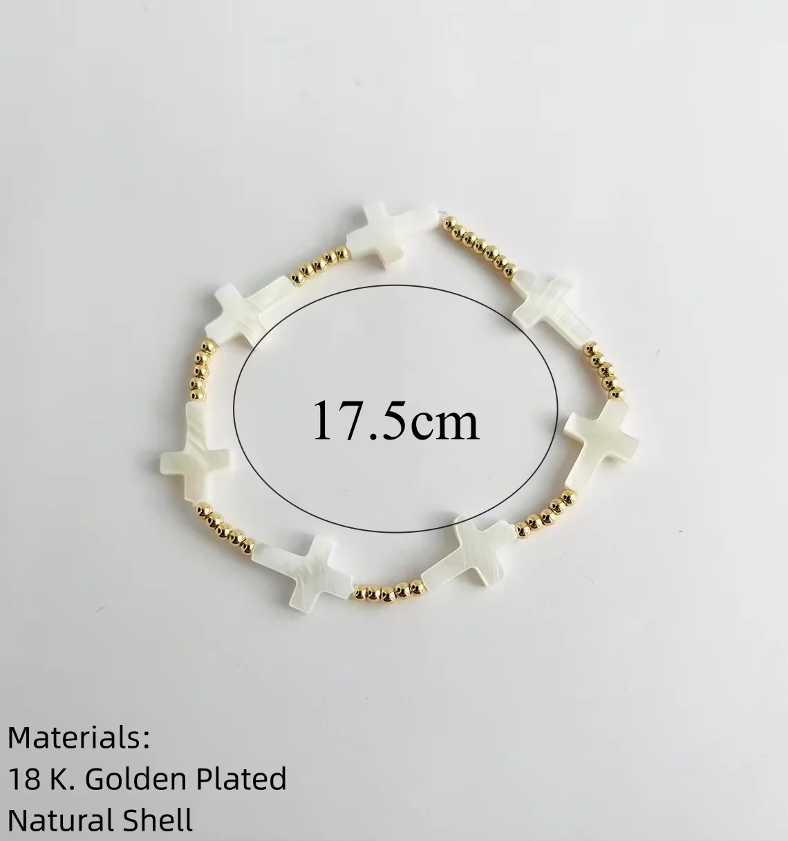 Vlen قذيفة الطبيعية الصليب سوار للنساء بسط مجوهرات المسيحية 18K مطلية بالذهب الخرز أساور داينتي الأساور فام #2