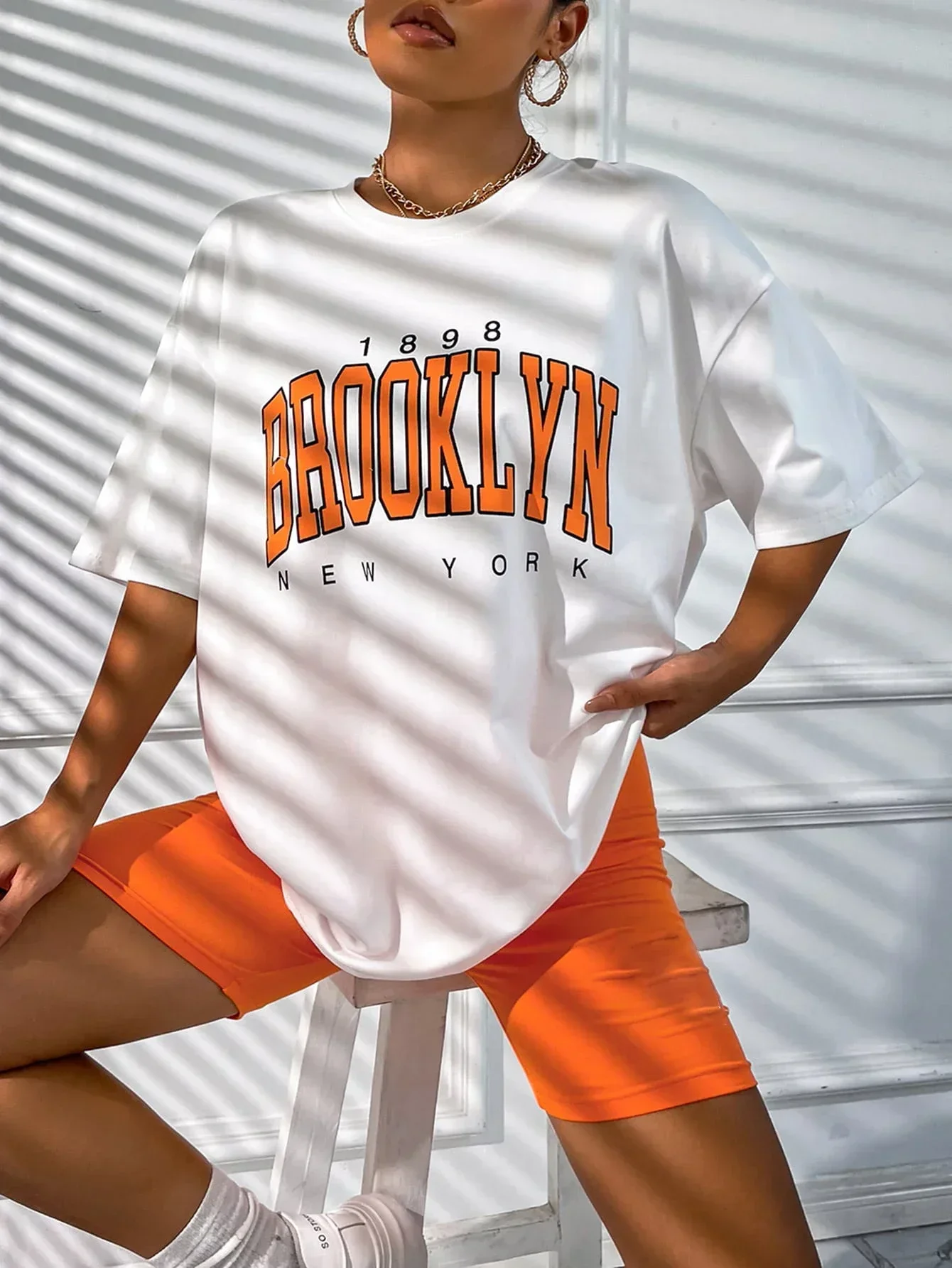 Vintage 1898 Brooklyn New York Womens T-Shirts American Short Sleeve Casual Clothing Street Woman Tops - view 4