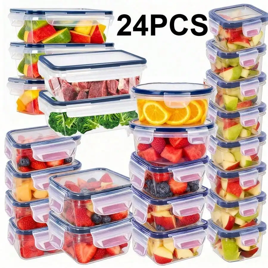 24 Piece Food Storage Container With Lids (24 Containers + 24 Lids) - Plastic Food Containers With Lid, Airtight Leak Proof
