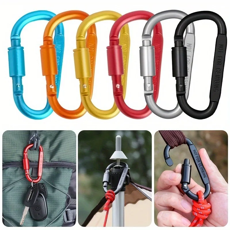 1/4pcs Aluminum Alloy Carabiner Lightweight  D-Ring Hiking Backpack Key Chain Clip Camping Travel Durable Sturdy Locking Buckle