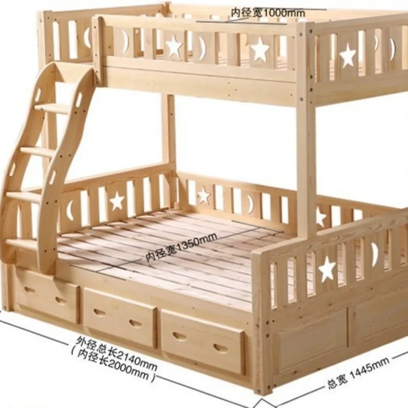 

High and low bunk mother and child olid wood, children's double pine climbing beds, apartment beds
