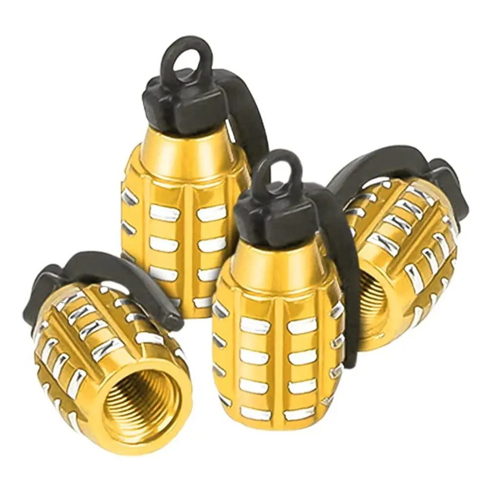 4pcs Grenade Alloy Tire Valve Caps - Add Style To Your Car, Truck, Or Bike Wheels