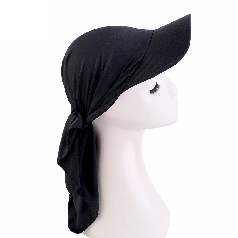 Women Brim Bandana Scarf Cap Sun Visor with Pre-Tied Stretch Turban Headscarf Head Cover Hair Loss Scarf Wrap Beach Outdoor Hat