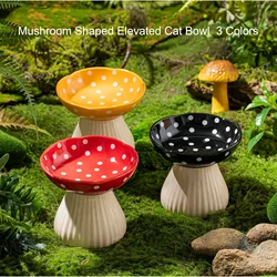 Mushroom Shaped Cat Bowl Cute Polka Dot Safe Ceramic Elevated Cat Bowl for Cats and Dogs Drinking Water Bowl Cat Feeder