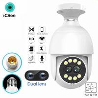 1080P Dual Lens E27 Bulb Surveillance Camera WIFI ICSee Smart Home MINI Wireless 360 PTZ Camera Color Night Vision