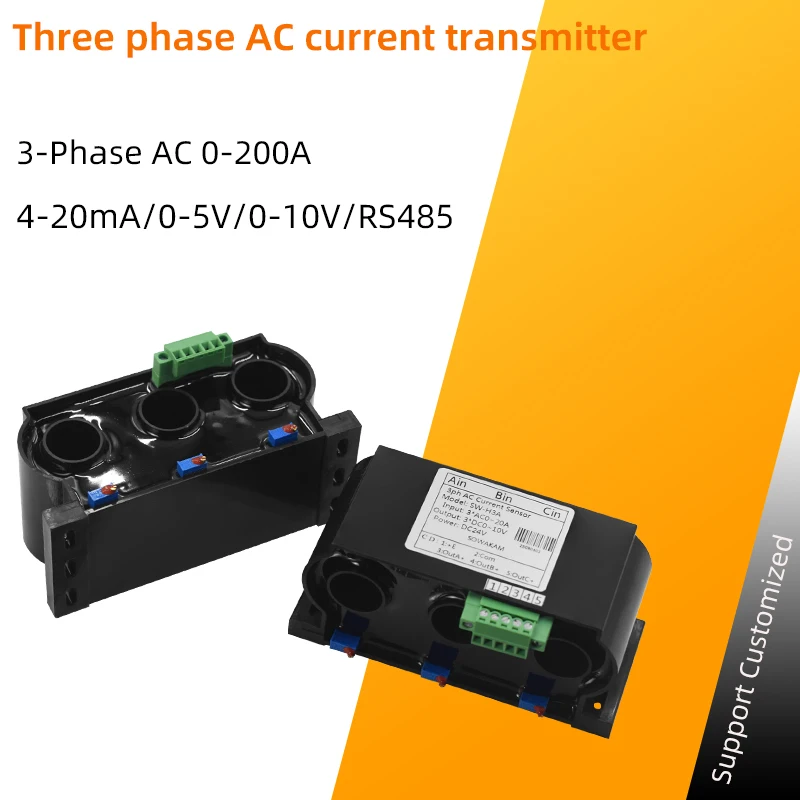Three Phase AC Current Transmitter AC0-5A-400A Current Detection 4-20mA 0-5V 10V RS485 Output 3PH Current Sensor Transducer