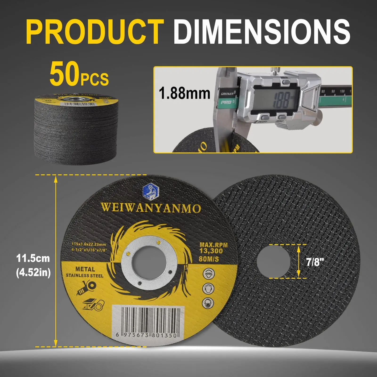 4.5in Indestructible Cutting Discs 50 Pack, Multi-Purpose Angle Grinder Wheel for Metal, Porcelain, Granite, and Marble with Smooth Cutter Performance