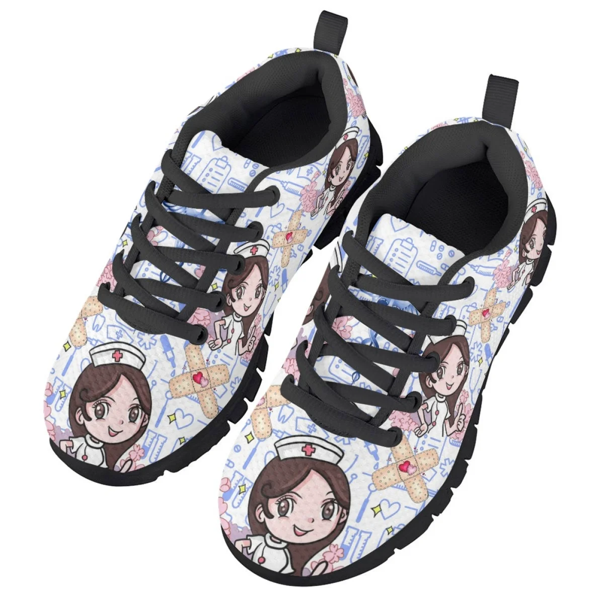 Brand Design Kawaii Pretty Nurse Pattern Children's Running Shoes Mesh Shock Absorbing Running Sneakers Outdoor Work Flats 2023