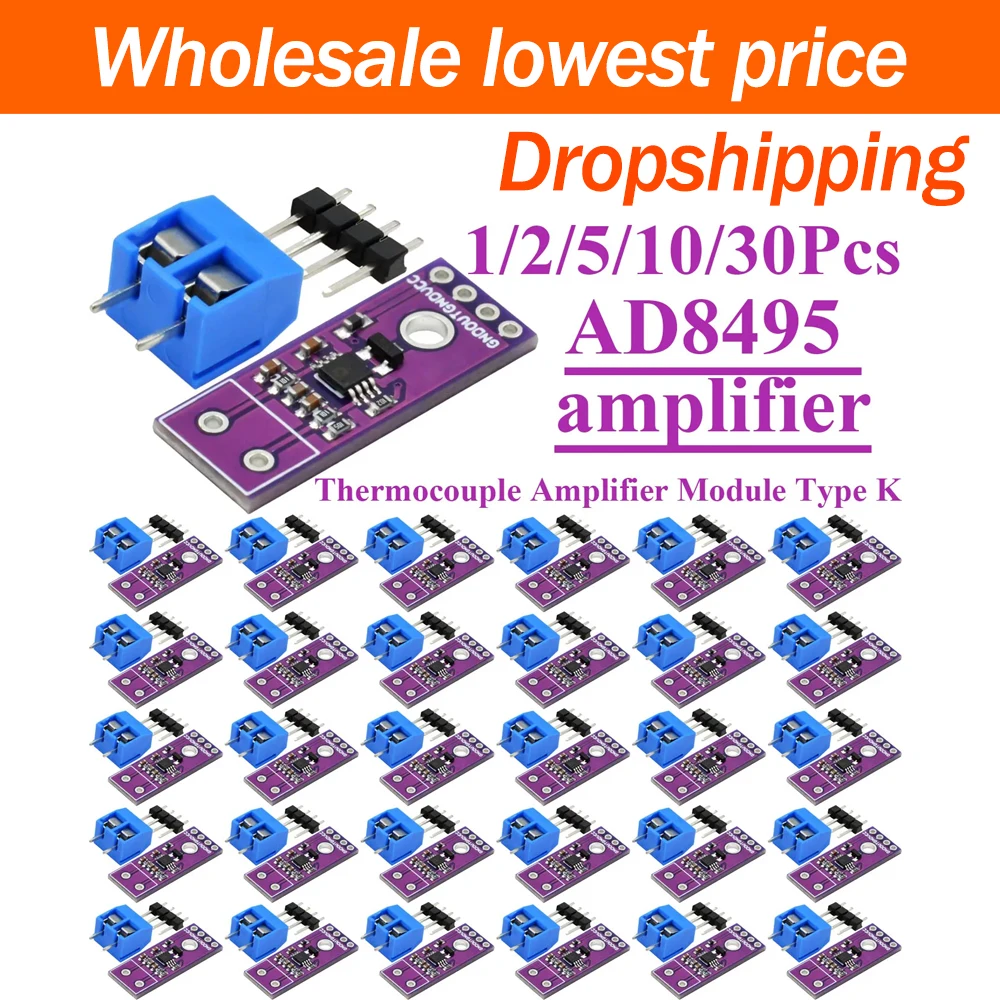 1/2/5/10/30Pcs AD8495 ARMZ Precision K Type Thermocouple Amplifier Module Signal Conditioning Board Cold Junction Compensation