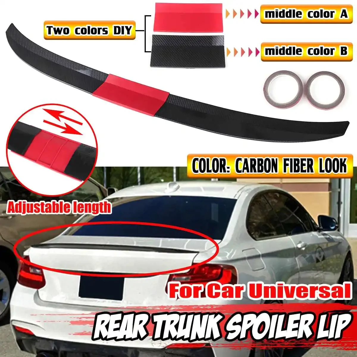 Red/Black DIY Car Rear Trunk Boot Lip Spoiler Adjustable Rear Wing Spoiler Universal For BMW F10 F11 For Benz For AUDI A3 A4 A5