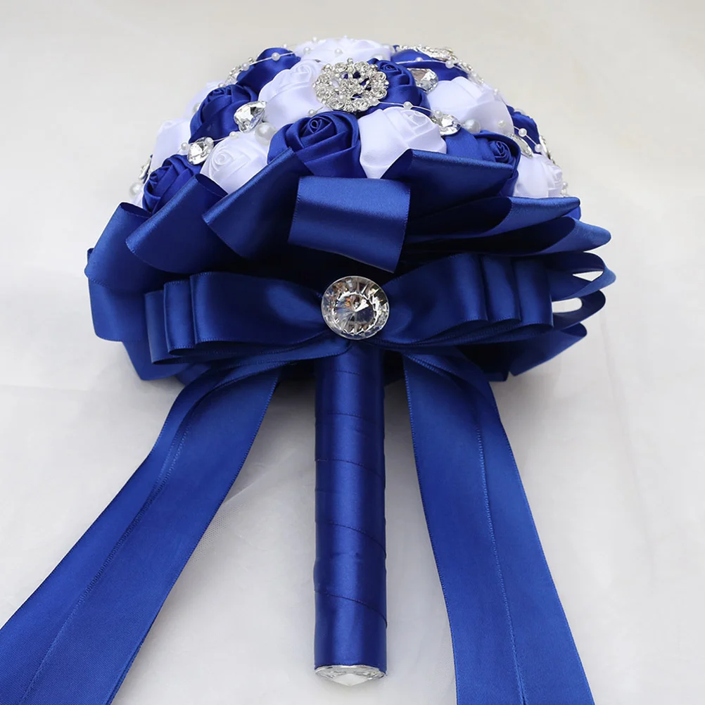 

1Pcs Bride Wedding Bouquet White Blue Artificial Bridal Flower Rhinestone Decoration Wedding Essential Bridal Rose Flower
