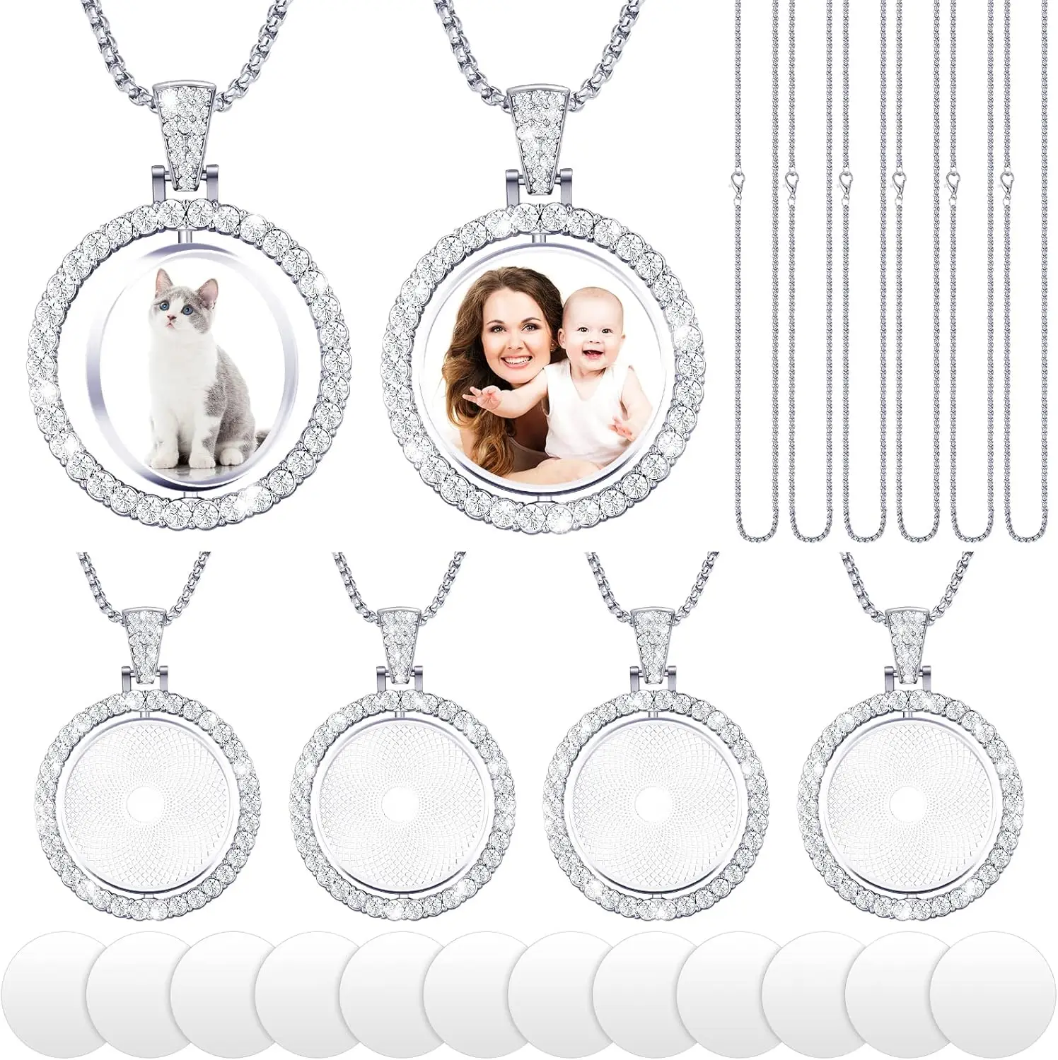 6pcs Sublimation Rhinestone Trays Heart Pendant Set Necklace Double Sided Blank Rhinestone Pendants For Heat Transfer Print