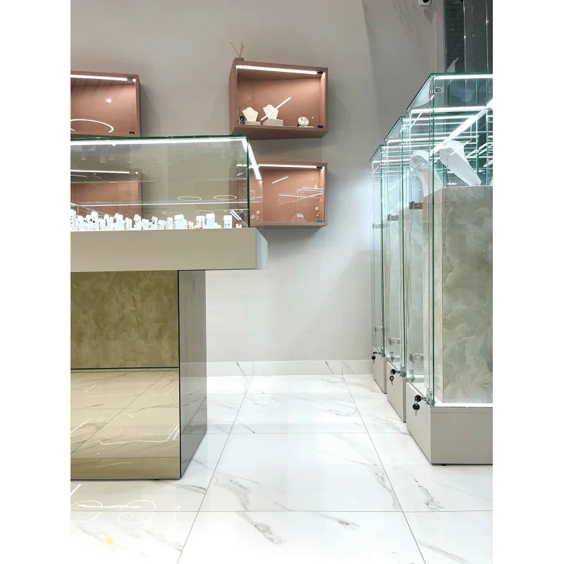 custom.Custom High Quality Wooden Jewelry Showcase Front Cabinet LED Lighting Mall