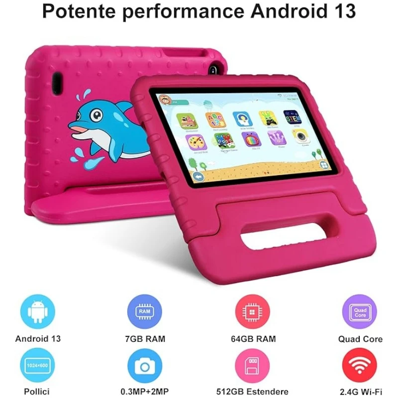

DDR3 3GB+4GB RAM 64GB ROM 7" Android 13 Tablet PC Allwinner A133 Quad Core Type-C Dual Camears Gift Silicon Bracket Case