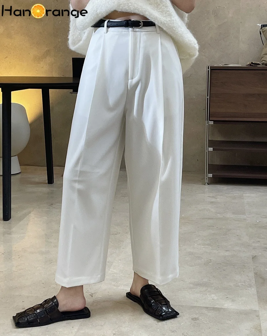 

HanOrange 2024 Spring Wide Leg Pants Women Ankle Length Simple High Waist Trousers Drape Loose Casual Pants Women