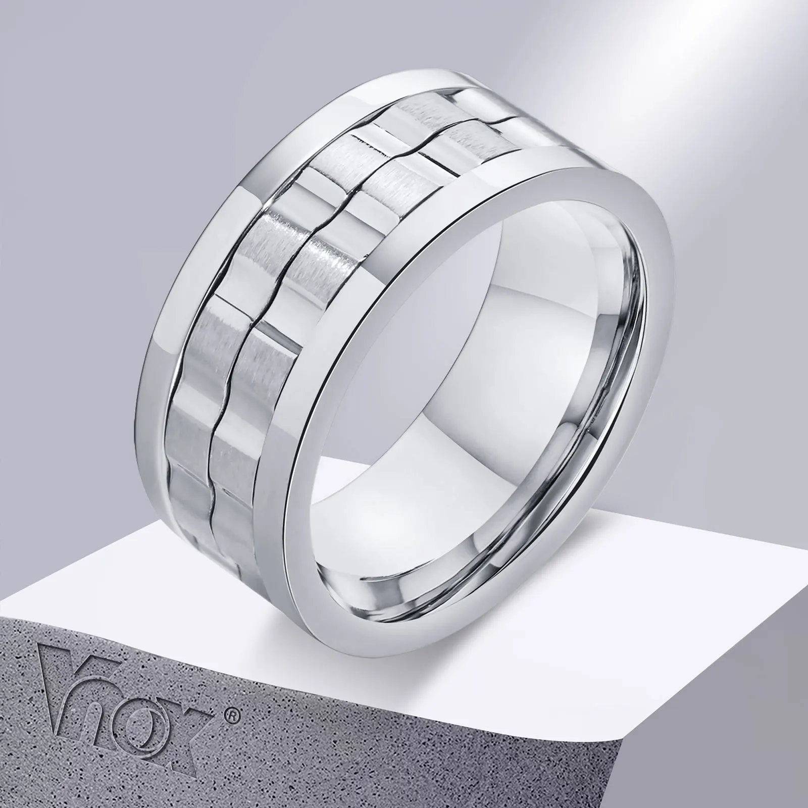 Vnox Wholesale 9mm Spinner Wedding Band Rings for Men, Anti Allergy Stainless Steel Fidget Anxiety Release Stress Finger