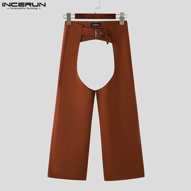 INCERUN Men Pants Solid Color Button Hollow Out Sexy Male Pants Streetwear Loose 2025 Personality Fashion Casual Trousers Men