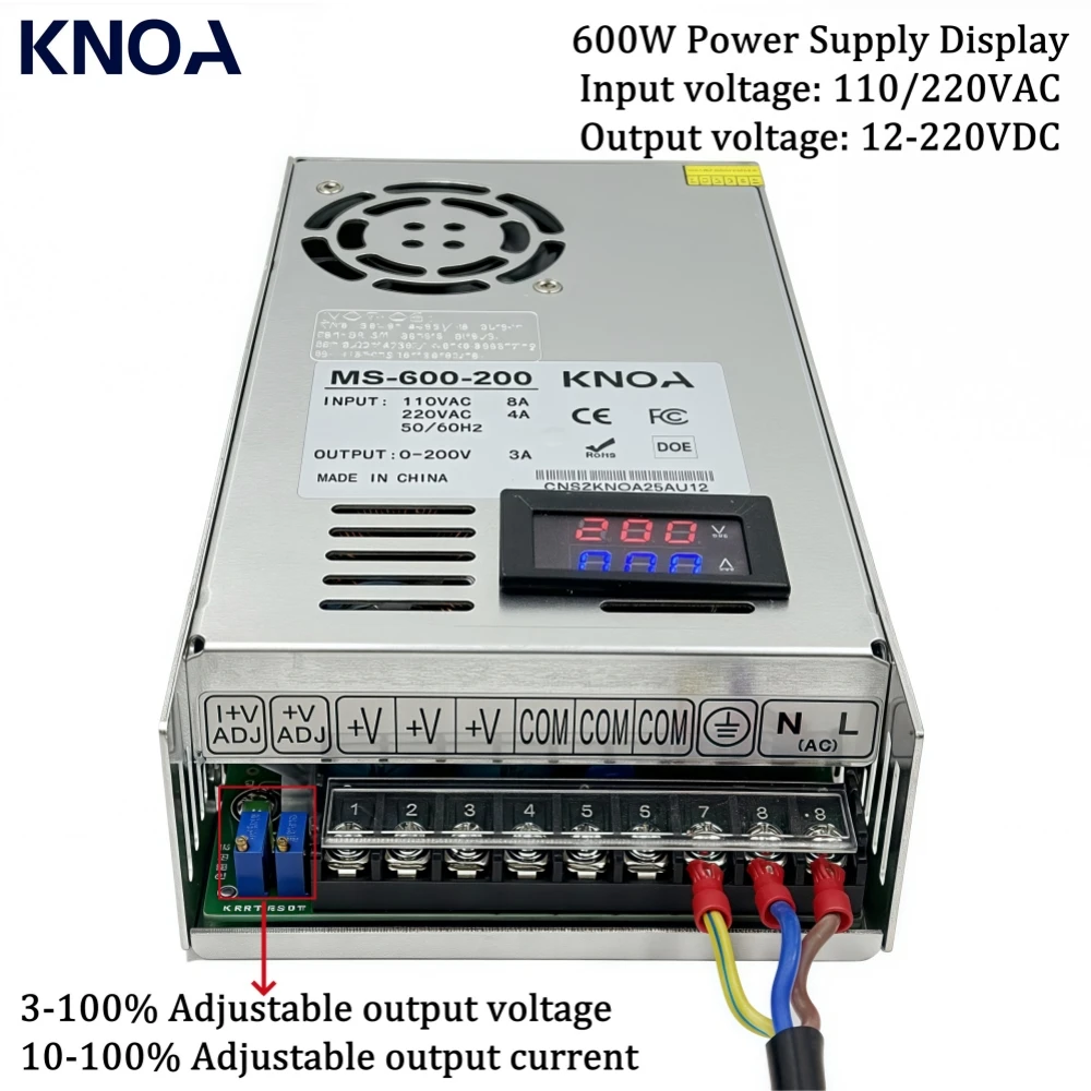 500W 600W Digital Display Power Supply 12V 13.5V 15V 24V 36V 48V 60V 72V 80V 100V 150V 200V Adjustable DC Power Supply SPMS