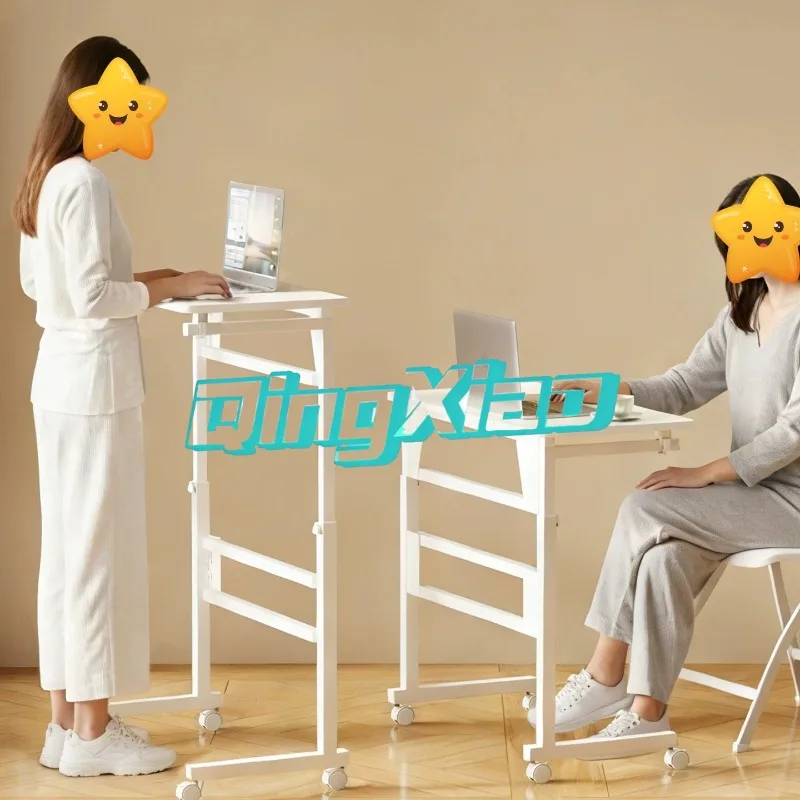 Foldable Pneumatic Height Adjustable Mobile Laptop Desk Flip Top With Anti Slip Bar For Bed Bedside Small Apartment Office Study