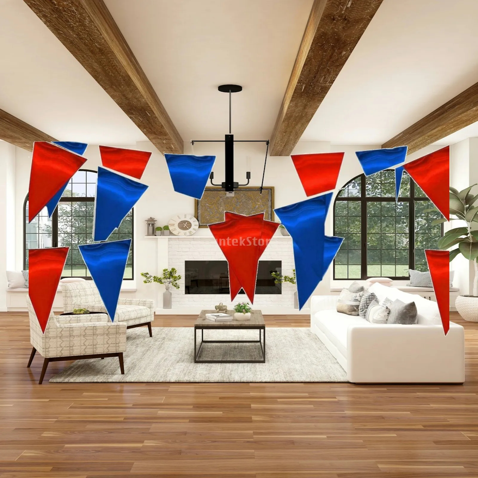 12 Pieces Semi Circle Tassel Garland Shiny Finish Patriotic Fringe Banner Shape Red, White, and Blue Foil Garland for