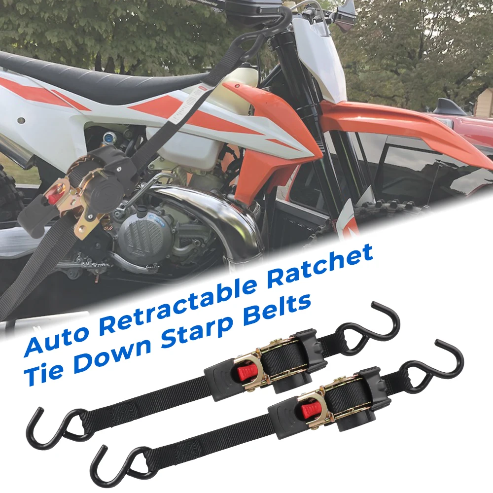 Universal Tools New Tie Down Belts With Automatic Rollup Auto Retractable Easy To Carry Ratchet Tie Down Starp S-hooks 25MM x 2M