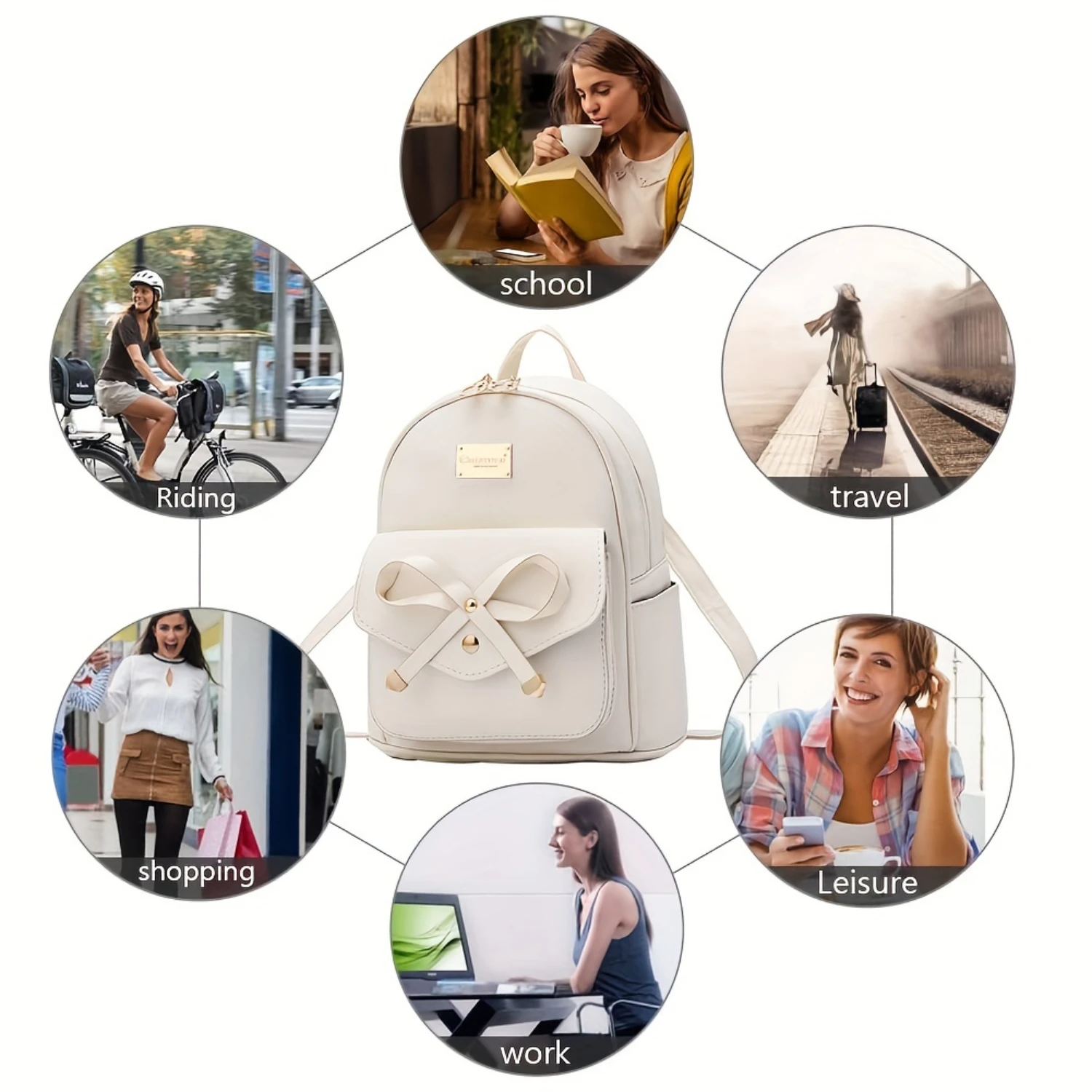 Mini mochila feminina de couro com laço – fofa e elegante para meninas